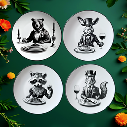 WILD NIGHT set of four SALAD/DESSERT Plates, VOLUME TWO